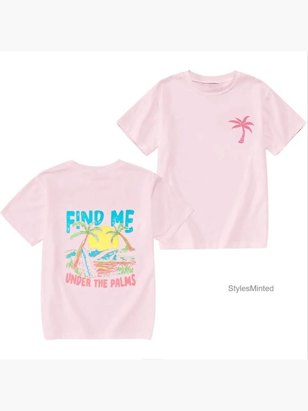 Girls Hawaiian Palm Tree Graphic Tee Cute Salty Beach Short Sleeve Top